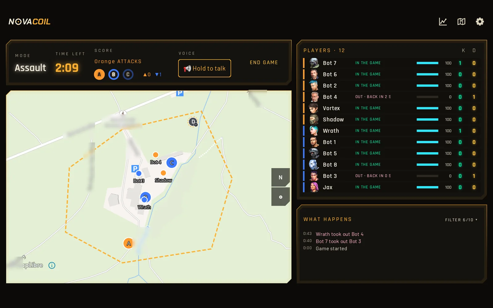 Game master tablet in Assault: control points along the front