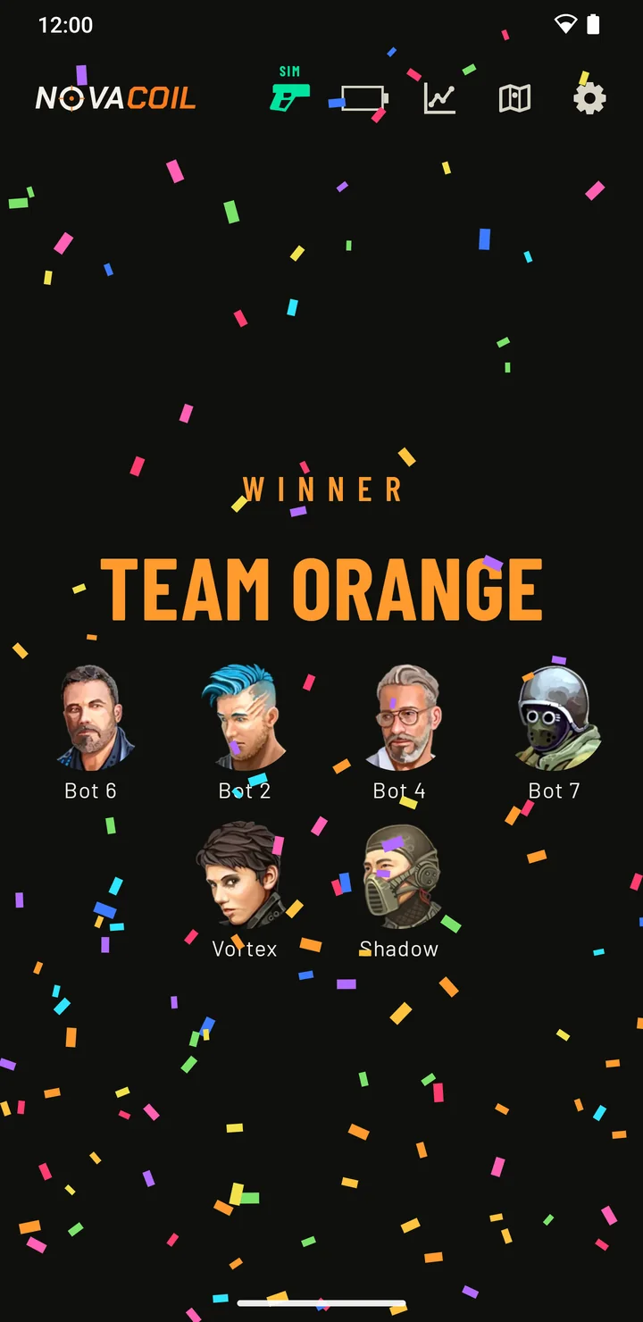 Results screen with the winner